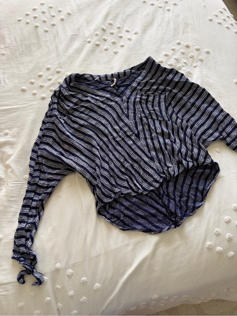 Free People Navy and Black Striped V-Neck Sweater